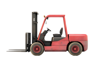 Red forklift isolated on white background with clipping path