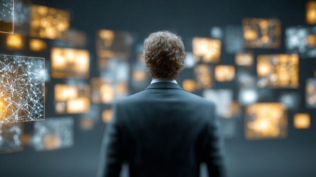 A Business Professional Analyzing Digital Data and Visualizations with Focused Insight and Strategic Perspective in a Modern Environment