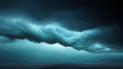 Dark and Ominous Cloud Formation Over Sea with Vibrant Blue and Grey Hues, Capturing Dramatic Weather and Atmospheric Conditions