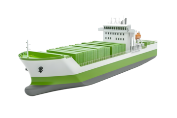 Shipping and logistics ship concept in white and green colour isolated on white3d renderingconceptual image