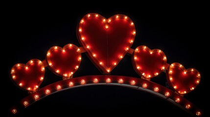 Bright Red Heart-Shaped Lights Displayed Against a Black Background for Romantic or Celebration Themes in Photography and Design Projects