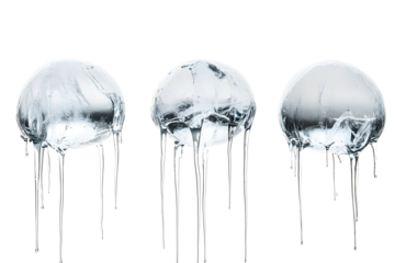  single big bubbles of ice starting to melt into each other with long