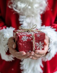 Christmas Red Gift Box in Hands