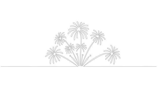 Elegant single line drawing of fireworks display celebration for festive events