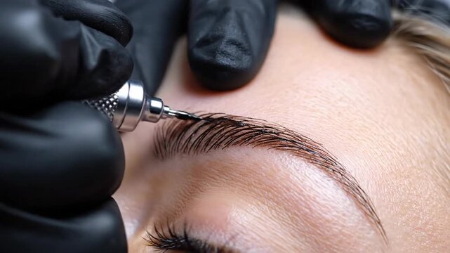 Eyebrow microblading procedure permanent makeup professional application aesthetic beauty treatment