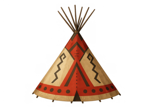 Traditional native american tipi with decorative patterns, representing indigenous culture and heritage on transparent background - Powered by Adobe