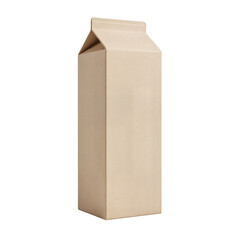 A plain, unbranded, light brown cardboard carton, likely for milk or juice, stands upright against a white background.