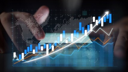 This image captures modern financial analysis with graphical data visualizations, showcasing growth trends and market dynamics in a contemporary digital environment. Copula