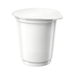 A plain white plastic yogurt cup with a sealed lid, isolated on a white background, ready for branding or consumption.