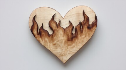 Intricate Wooden Heart with Artistic Flame Design Capturing Passion and Creativity in Craftsmanship