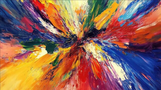 Vibrant, dynamic splash of multi-colored paint with swirling patterns and bright colors.