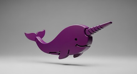 Purple Cartoon Narwhal on Gray Background Playful Marine Mammal Icon for Design.