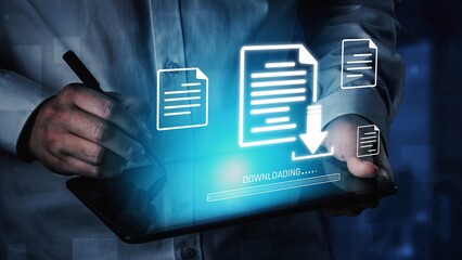 Visual representation of digital document downloading, showing file transfer, data access, and progress status for secure and efficient information retrieval Marrow