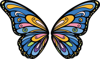 Vibrant colorful butterfly wings vector illustration nature insect design isolated on transparent background, Vector