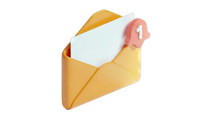 3D Email Icon Notification With New Message Alert And Envelope On Transparent Background