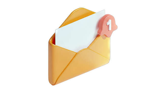 3D Email Icon Notification With New Message Alert And Envelope On Transparent Background
