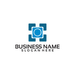 Modern Abstract Geometric Logo Design with Blue Squares and Circle.
