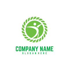 Green Human Figure Logo with Leafy Circle Emblem.