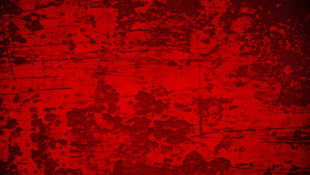 Dark red grunge background with scratches and peeling paint effect. Distressed old wall or metal surface texture.