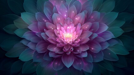 Vibrant Lotus Flower in Shades of Purple and Blue with Radiant Glow