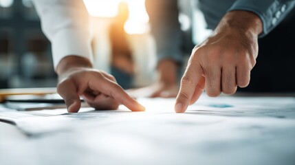 Collaboration on Project Plans: Two Professionals Analyzing Documents and Discussing Ideas in a Bright Office Environment