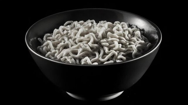 Freshly made soba noodle bowl in a black bowl, ready to be served.
