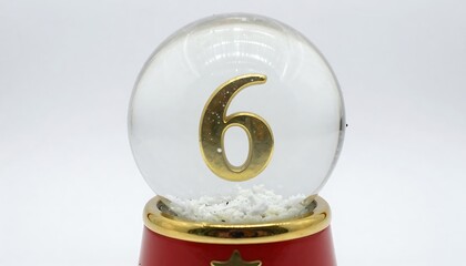 Snow Globe with Gold Number 6 &ndash; Festive Countdown Decor on Red and Gold Base