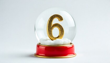 Snow Globe with Gold Number 6 &ndash; Festive Countdown Decor on Red and Gold Base