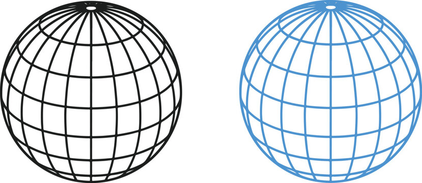 Earth Grid Symbol. Globe Meridians and Parallels Illustration on White. World Map Line Icon Vector.