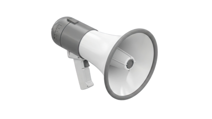 White and Gray Megaphone Isolated on Transparent Background for Announcements and Public Address