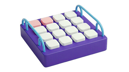 3d illustration of a purple electronic music production controller with white and pink pads and blue handles on a transparent background clean studio lighting