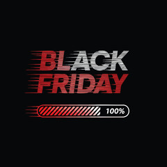 Dynamic Black Friday promotional text with 100% loaded progress bar on a dark background for retail sales events
