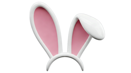 White Bunny Ears Headband With Pink Interior Realistic 3D Render Isolated On Transparent Background For Easter Celebration
