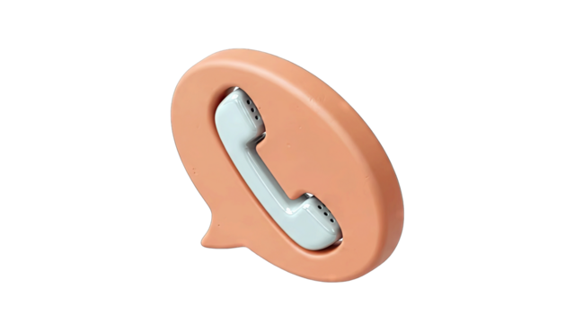 3D Icon of a Telephone Handset Inside a Peach Speech Bubble with a Transparent Background Perfect for Communication and Contact Related Concepts
