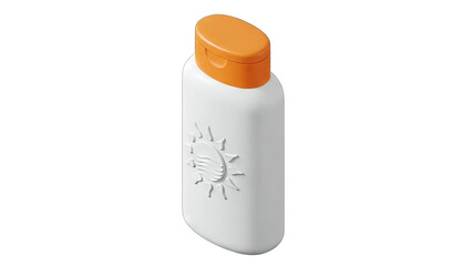 White Sunscreen Bottle With Orange Cap And Sun Emblem White Background Isolated Product Photography Outdoor Summer Protection