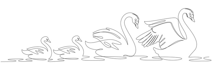 romantic couple swan line art style vector 4.eps