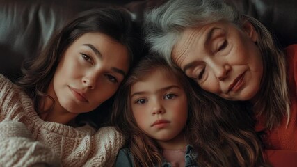 A candid family moment in the comfort of their home, showcasing generations together with expressions of rest and contentment.