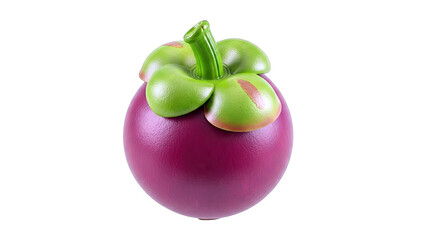 Whole Purple Mangosteen Fruit with Green Stems and Leaves on Transparent Background Detailed Realistic Studio Lighting