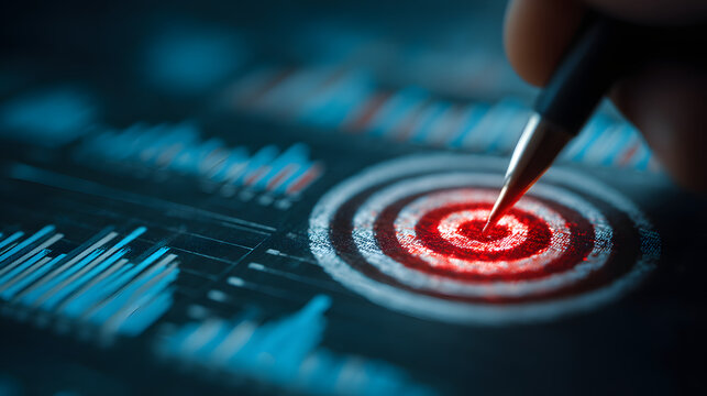Business goal setting and strategic planning. professional analyzing financial reports and business analytics, with a glowing target and performance tracking in corporate strategy