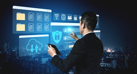 Secure login and file management interface with folder, password, and encryption icons for cybersecurity visualization Parse