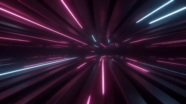 Fast-moving neon beams rushing toward the viewer, creating a hyperspeed tunnel effect filled with vibrant energy and futuristic motion.