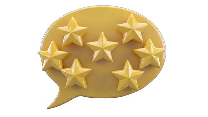 Yellow Speech Bubble Filled With Golden Stars Representing Excellent Customer Feedback And Positive Reviews Isolated On A White Background With A Transparent Background Overlay