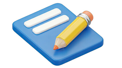 Yellow Pencil With Orange Eraser Rests On Blue Notepad With White Lined Paper With Blank Space For Writing Notes Or Ideas On A White Background