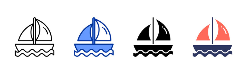Sailboat icon set multiple style collection