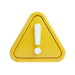 Yellow triangular warning sign with a white exclamation mark symbol isolated on a transparent background indicating caution and alert