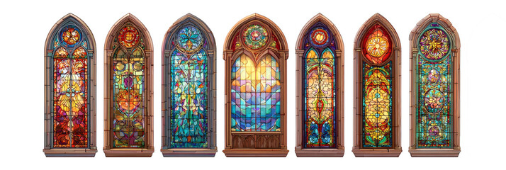 Stunning stained glass windows collection offering a vibrant and colorful display of religious artistry, perfect for architectural designs