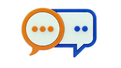 3D Rendered Speech Bubbles Orange and Blue with Dots Representing Conversation and Communication on a Transparent Background