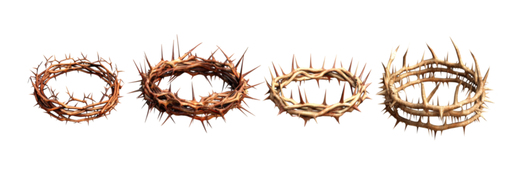 Four artistic crowns of thorns convey suffering, sacrifice, and religious symbolism for evocative faith based designs and messages