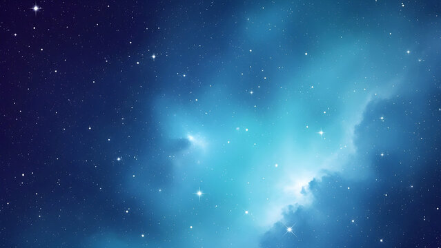 Vibrant blue nebula and countless bright stars illuminating the deep dark expanse of outer space galaxy background