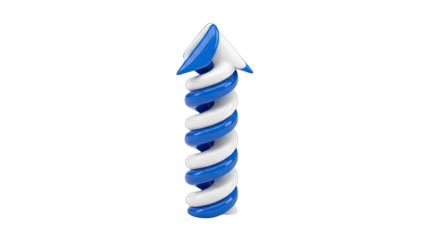 A 3D Rendered Arrow Pointing Upward with Blue and White Spiral Design Isolated on a Transparent Background Symbolizing Growth and Direction